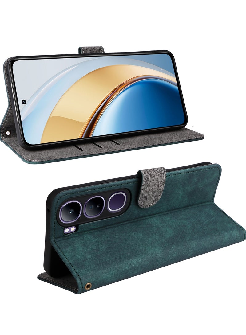 For ViVO V40 Lite 5G Cover with Hand Strap, PU Leather Full Body Protection Shockproof Flip Mobile Cover, RFID Anti-theft Brush Folio Wallet Case - Image 2