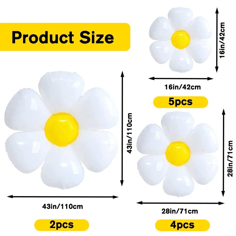 YUJUN 11PCS Daisy Balloons,Huge White Flower Daisy Foil Mylar Balloons for Baby Shower Wedding Groovy Boho Daisy Birthday Party Decorations (43in''28in''16in'') - Image 2