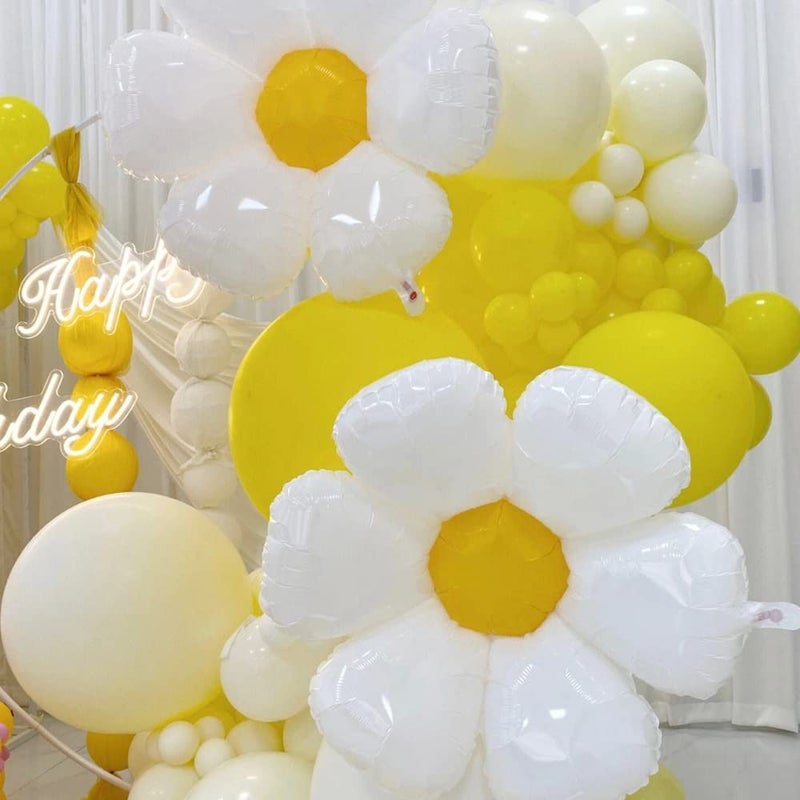 YUJUN 11PCS Daisy Balloons,Huge White Flower Daisy Foil Mylar Balloons for Baby Shower Wedding Groovy Boho Daisy Birthday Party Decorations (43in''28in''16in'') - Image 4