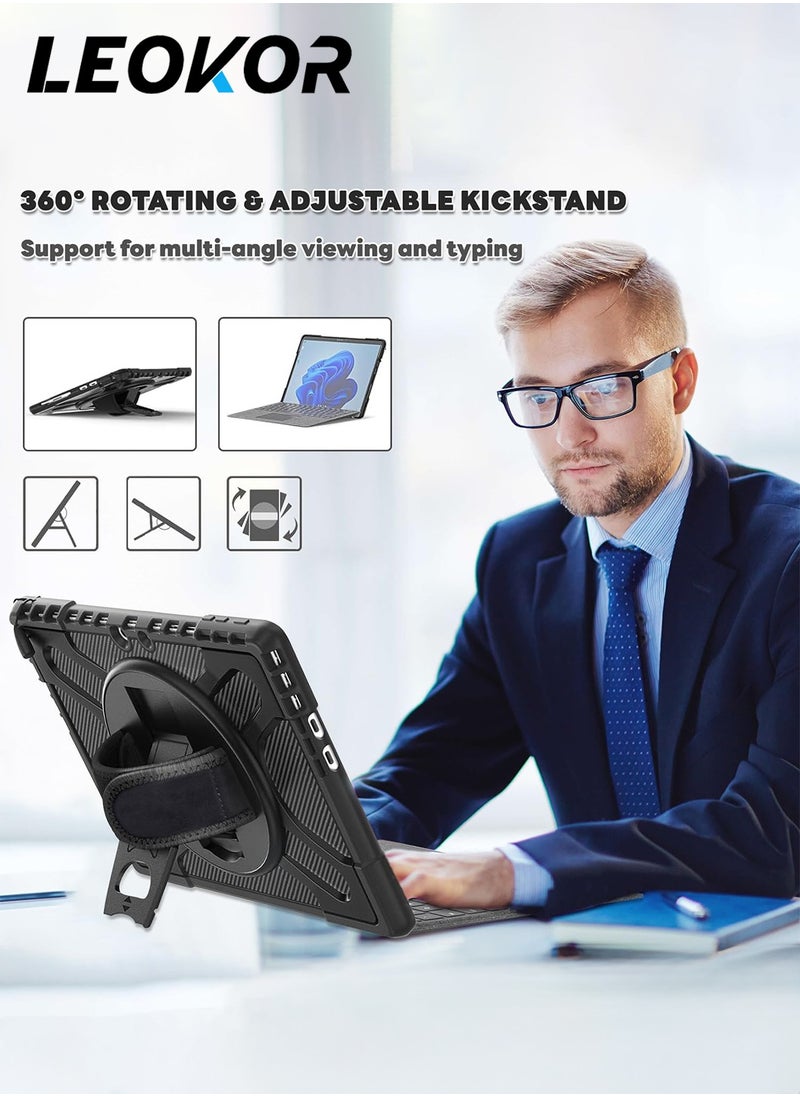 Tablet Case Suitable for Microsoft Surface Pro 9 Shell 13-Inch 2022,Shock-Proof Reinforced Protective Shell with Bracket,Heavy-Duty Anti-Fall,Compatible with Type Cover keyboard (Black)