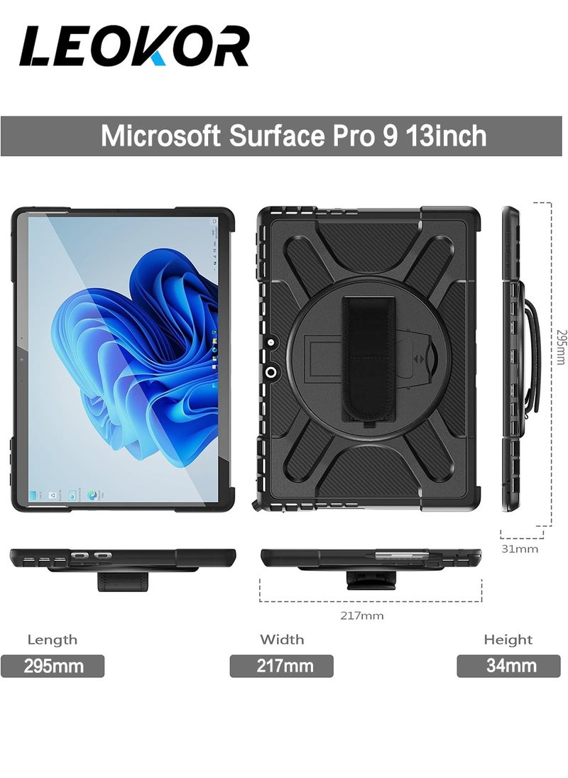 Tablet Case Suitable for Microsoft Surface Pro 9 Shell 13-Inch 2022,Shock-Proof Reinforced Protective Shell with Bracket,Heavy-Duty Anti-Fall,Compatible with Type Cover keyboard (Black)