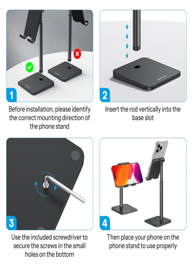 OMOTON Cell Phone Stand, Adjustable Angle Height Desk Phone Dock Holder for iPhone Air /17/17 Pro/XS Max/XR, Samsung Galaxy S20 / S10 / S9 / S8 and Other Phones (3.5-7.0-Inch), Black - Image 3