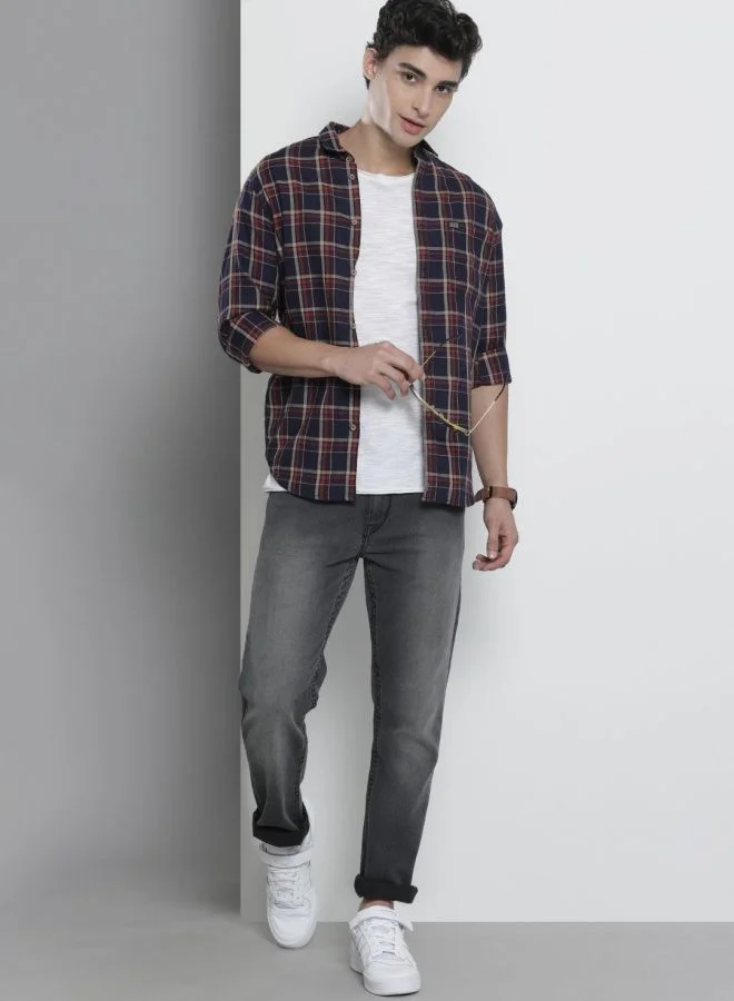 شركة المرآب الهندية Men Slim Fit Checkered Full Sleeves Spread Collar Casual Shirt