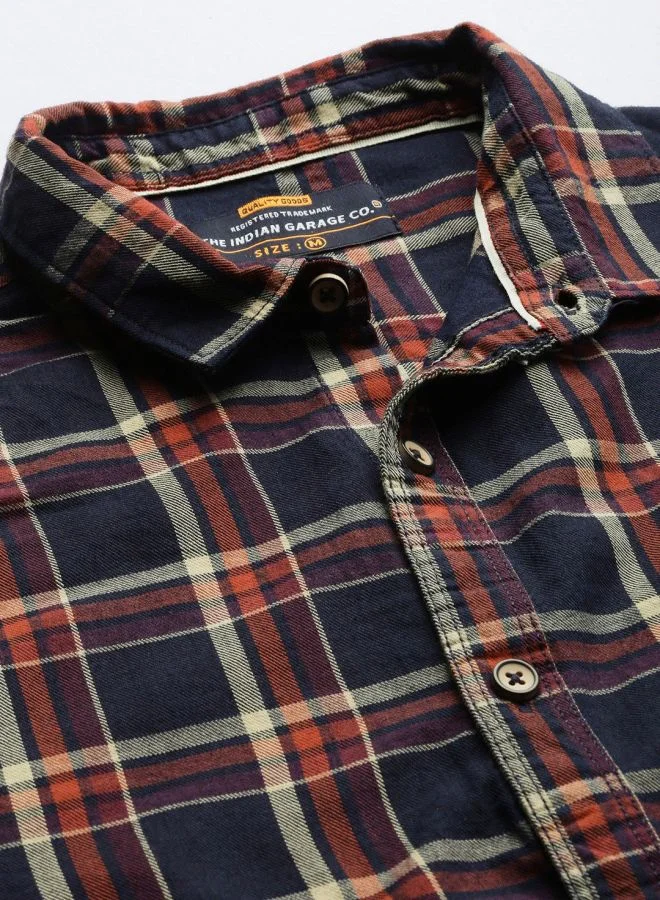 شركة المرآب الهندية Men Slim Fit Checkered Full Sleeves Spread Collar Casual Shirt