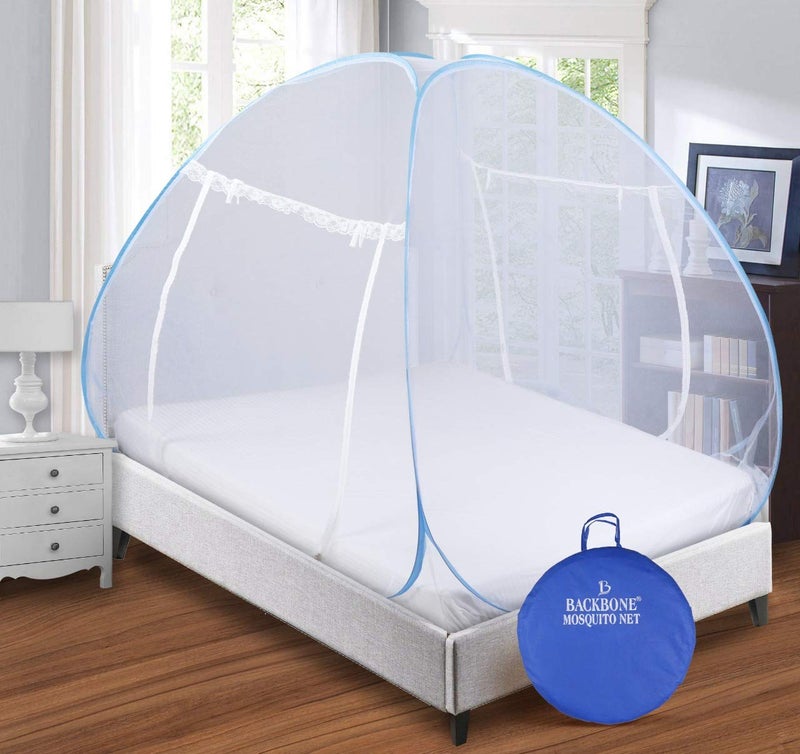 Backbone Mosquito Net - Foldable, King Size Double Bed with Saviours - Combo Mosquito Net (Blue & Pink) - Image 1