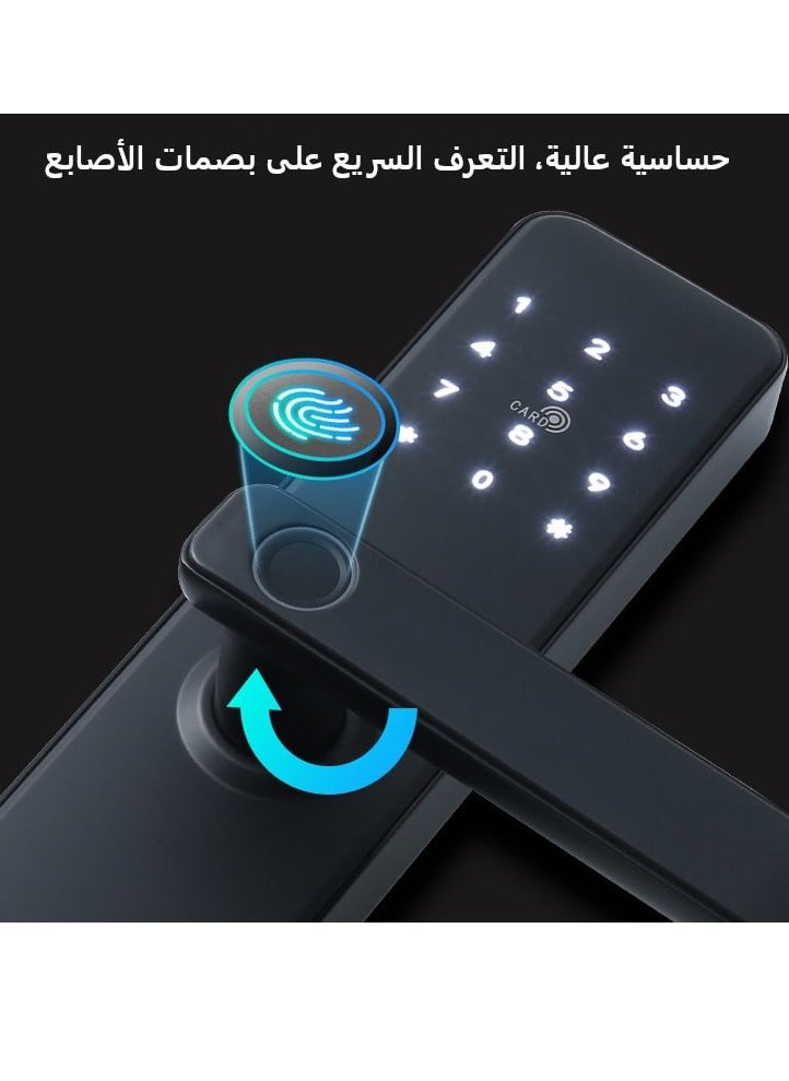 ماركة غير محددة - قفل باب ذكي، قفل باب ببصمة الإصبع، تطبيق واي فاي، قفل ذكي للدخول بدون مفتاح ببصمة الإصبع، قفل بيومتري ببطاقتين (لغة عربية) - Image 1