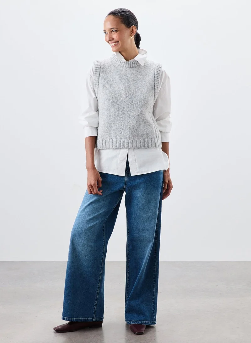 Blue Wide Leg Stretch Jeans