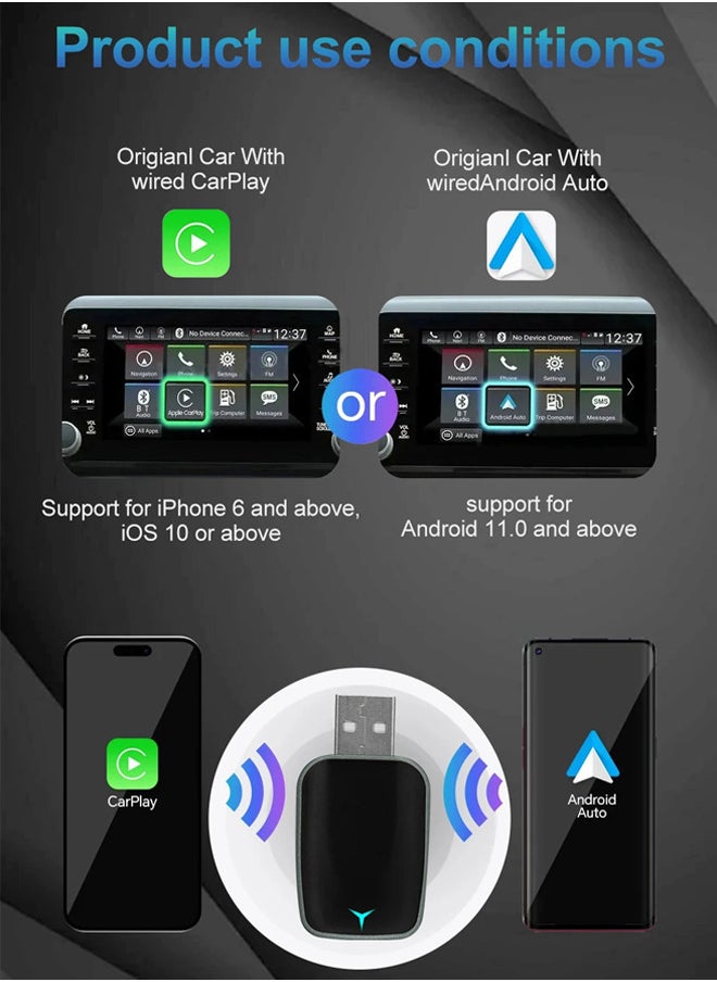 Generic - Wired To Wireless Carplay Android 2 In 1 Automatic Adapter Car Gadget Smart Box Plug and Play 5Ghz Wifi Fast Connection, USB-C/Type-C, Stable Control & No Delay - Image 1