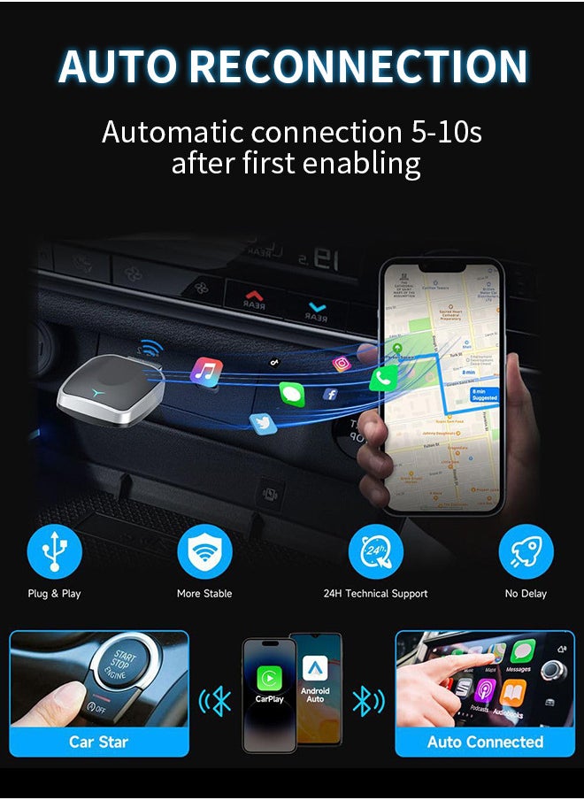 Generic - Wired To Wireless Carplay Android 2 In 1 Automatic Adapter Car Gadget Smart Box Plug and Play 5Ghz Wifi Fast Connection, USB-C/Type-C, Stable Control & No Delay - Image 1