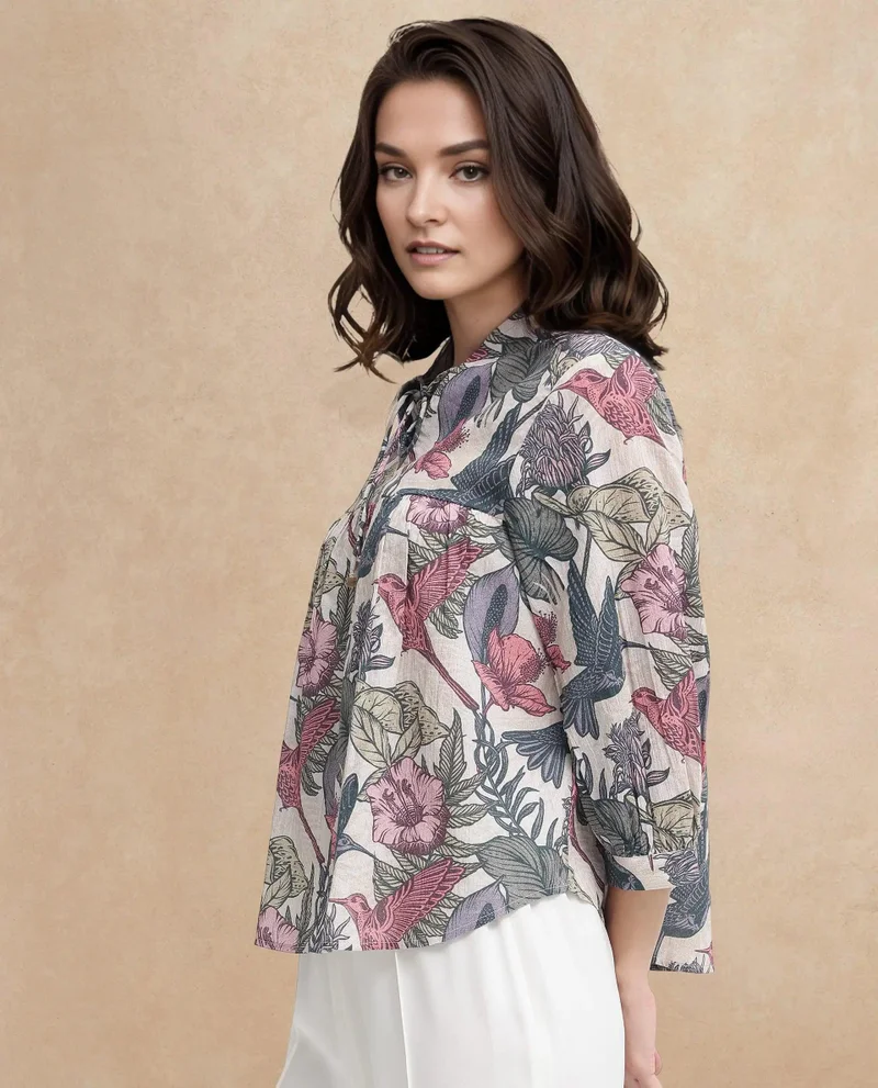 Rareism Women's Tropical Floral Printed Top