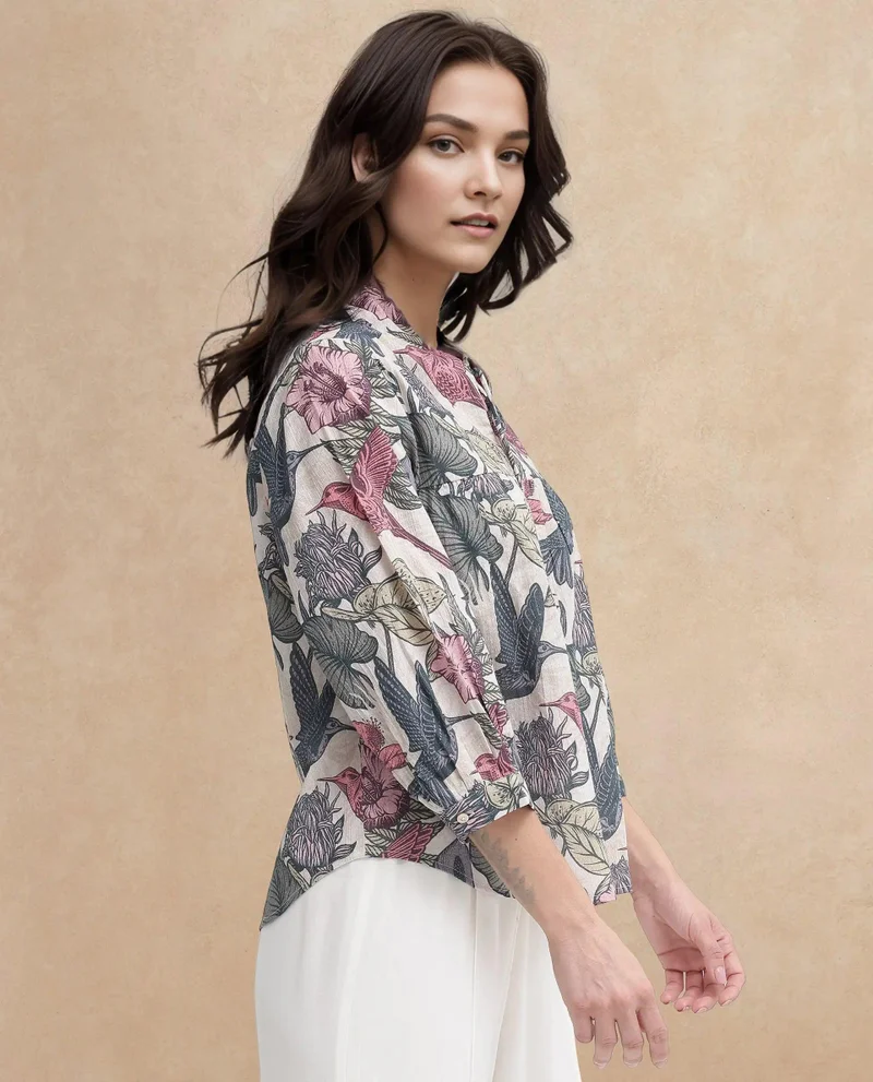 Rareism Women's Tropical Floral Printed Top