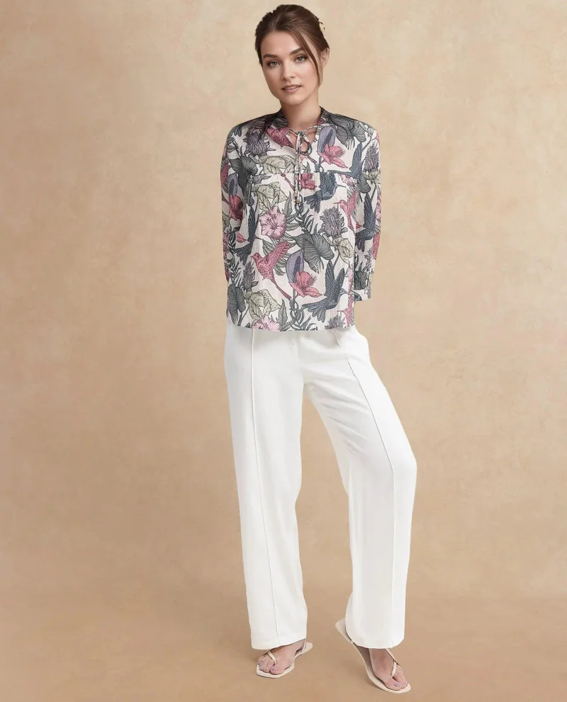 Rareism Women's Tropical Floral Printed Top