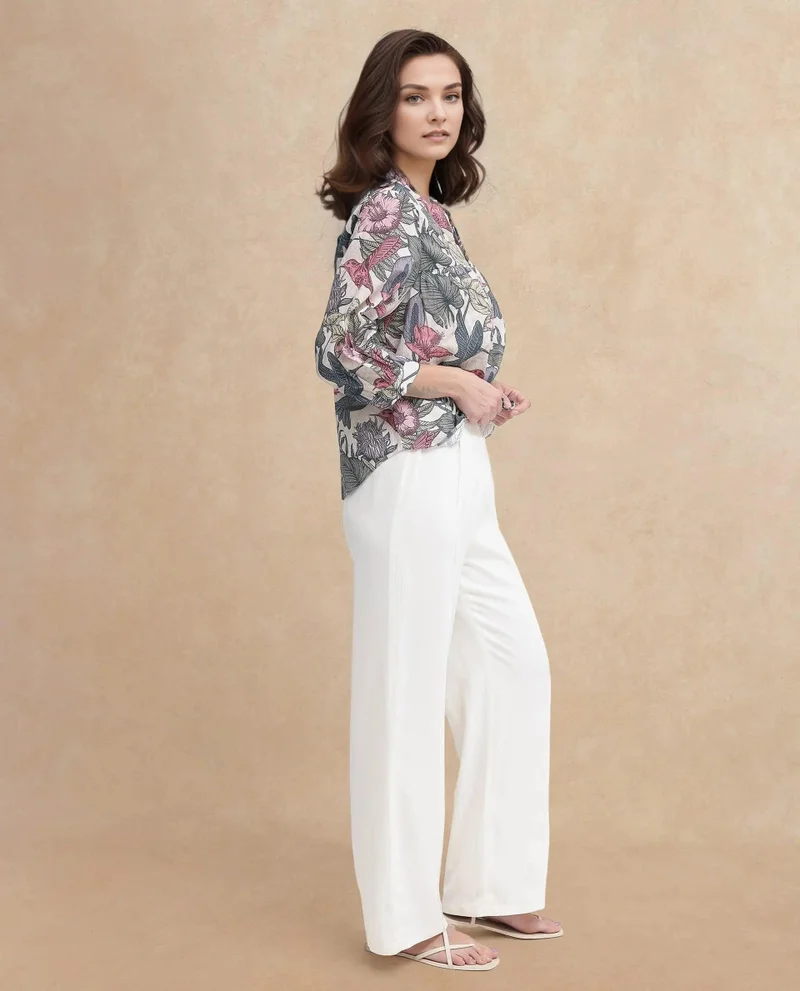 Rareism Women's Tropical Floral Printed Top