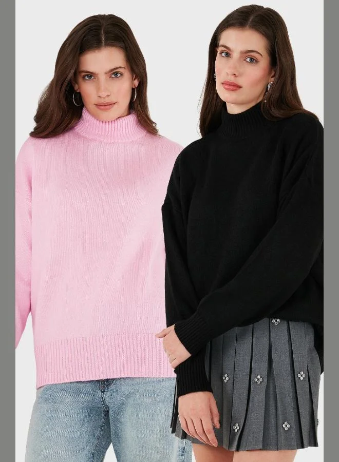 ليلا ليلى سويتر نسائي ناعم بياقة عالية مقاس كبير عبوة من قطعتين