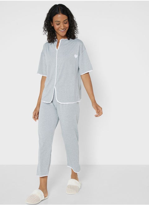 Contrast Trim Pyjama Set
