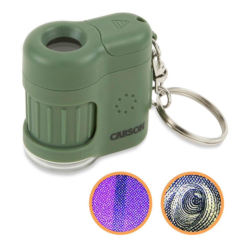 Carson MicroMini 20x LED Lighted Pocket Microscope with Builtin UV and LED Flashlight Green MM280G Large - Image 2