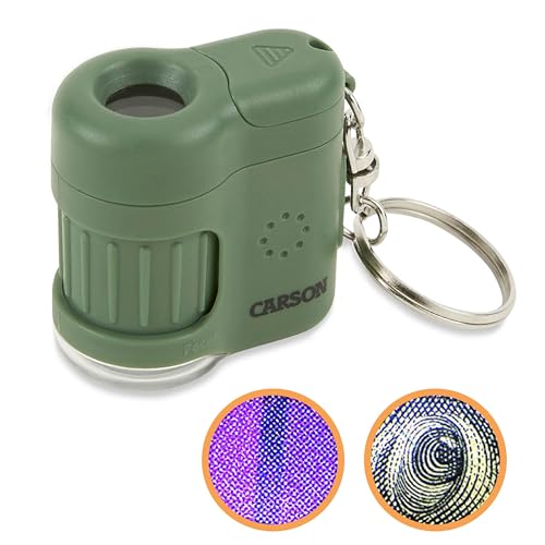 Carson MicroMini 20x LED Lighted Pocket Microscope with Builtin UV and LED Flashlight Green MM280G Large - Image 1