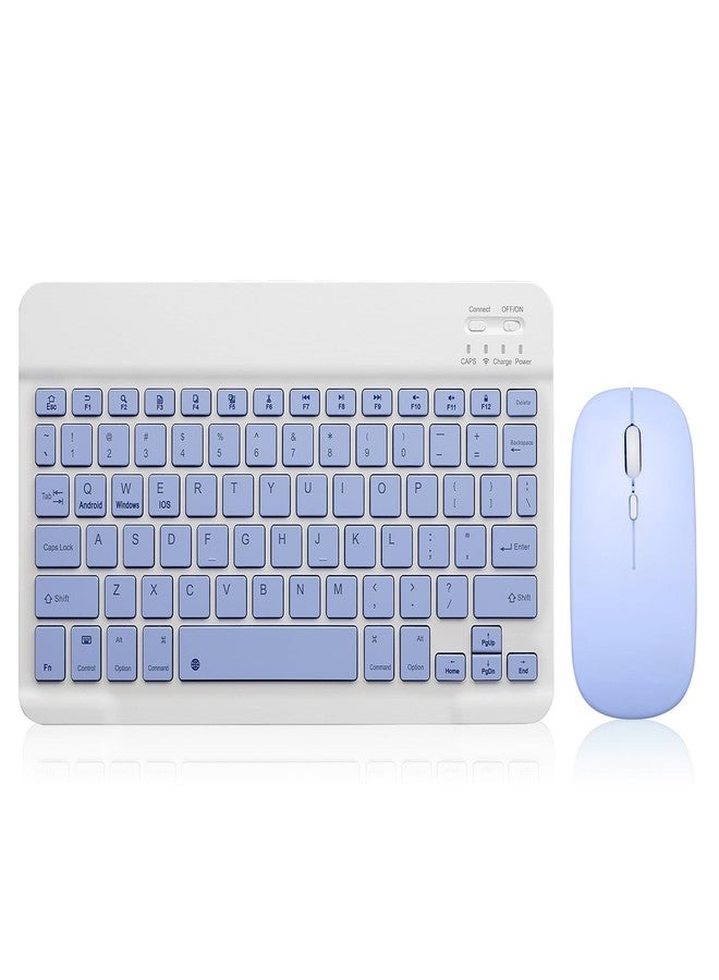 Guiheng Bluetooth Keyboard and Mouse Combo Rechargeable Portable Wireless Keyboard Mouse Set for Apple iPad iPhone iOS 13 and above Samsung Tablet Phone Smartphone Android Windows (10 inch Purple) - Image 1