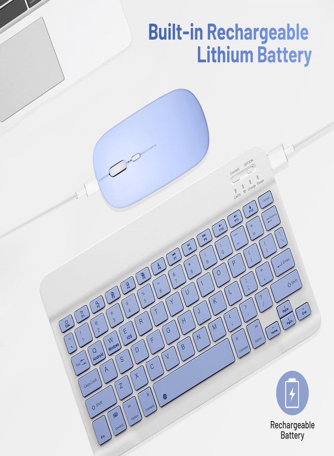 Guiheng Bluetooth Keyboard and Mouse Combo Rechargeable Portable Wireless Keyboard Mouse Set for Apple iPad iPhone iOS 13 and above Samsung Tablet Phone Smartphone Android Windows (10 inch Purple) - Image 4
