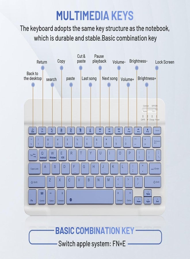 Guiheng Bluetooth Keyboard and Mouse Combo Rechargeable Portable Wireless Keyboard Mouse Set for Apple iPad iPhone iOS 13 and above Samsung Tablet Phone Smartphone Android Windows (10 inch Purple) - Image 5