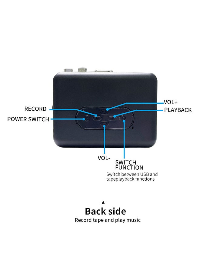 Cassette Player Cassette to MP3 Converter Portable Tape Player Captures MP3 Audio Music via USB Computers Cassette to MP3 via SD Card Convert Walkman Tape Cassettes to MP3 Built-in Microphone
