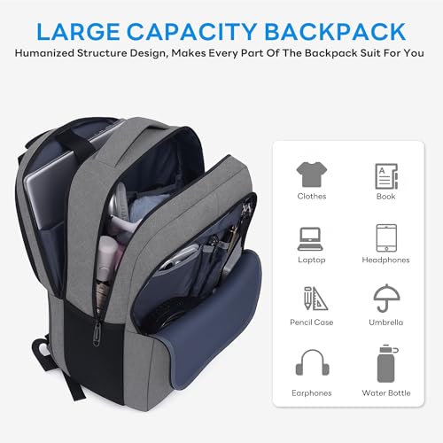 TANTOMI 17 Inch Travel Laptop Backpack for Men Women, Business Laptop Backpack with Anti Theft & USB Charging Port, Water Resistant Durable School Computer Backpack for Travel, Work, Daily Carry - Image 3