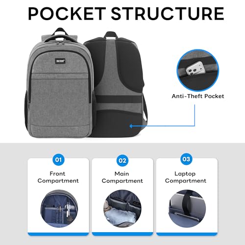 TANTOMI 17 Inch Travel Laptop Backpack for Men Women, Business Laptop Backpack with Anti Theft & USB Charging Port, Water Resistant Durable School Computer Backpack for Travel, Work, Daily Carry - Image 5