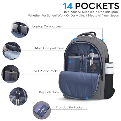 TANTOMI 17 Inch Travel Laptop Backpack for Men Women, Business Laptop Backpack with Anti Theft & USB Charging Port, Water Resistant Durable School Computer Backpack for Travel, Work, Daily Carry - Image 4