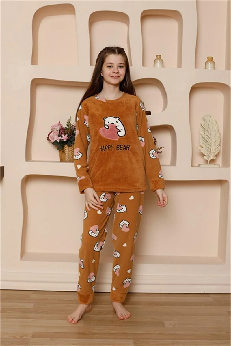 Akbeniz Girl's Welsoft Polar Milky Coffee Pajama Set 20523