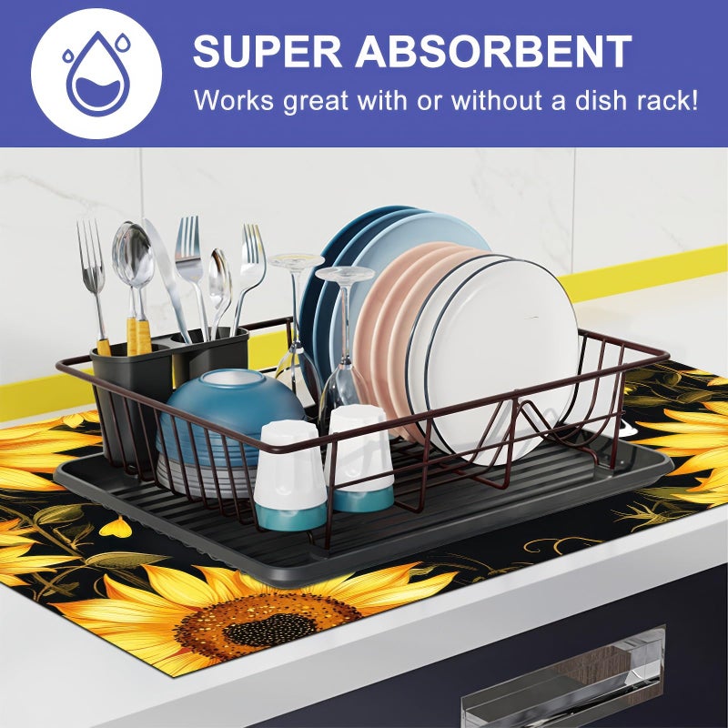 HOMETITUTE Stove Top Cover 28x20 Inch Diatomite Kitchen Decor Mat with Sunflower and Kitchen Letters Heat Resistant Stovetop Covers Coffee Mat Electric Stove Cover Countertop Protector - Image 5