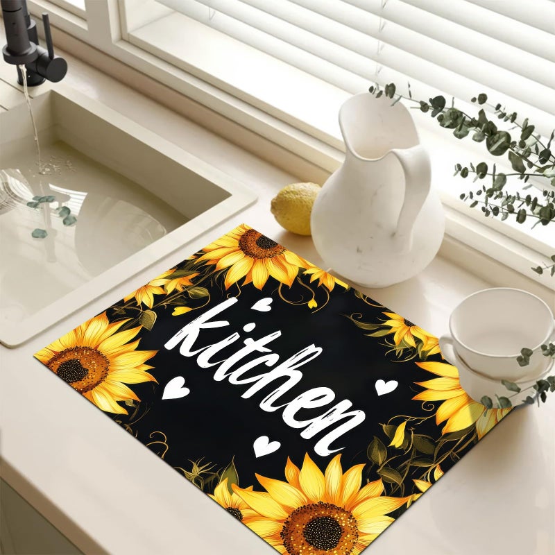 HOMETITUTE Stove Top Cover 28x20 Inch Diatomite Kitchen Decor Mat with Sunflower and Kitchen Letters Heat Resistant Stovetop Covers Coffee Mat Electric Stove Cover Countertop Protector - Image 3