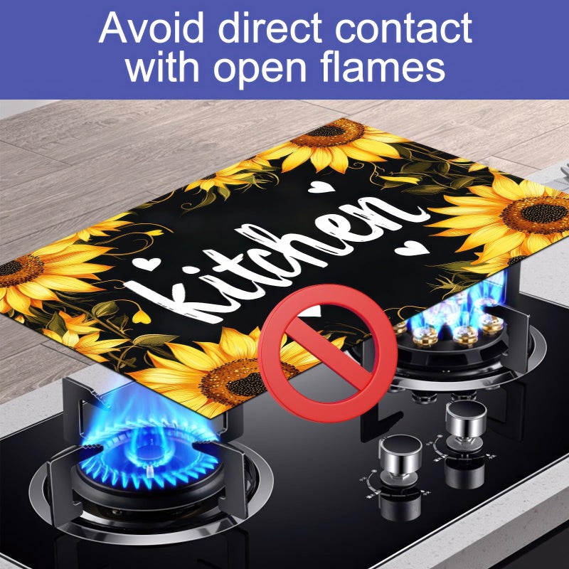 HOMETITUTE Stove Top Cover 28x20 Inch Diatomite Kitchen Decor Mat with Sunflower and Kitchen Letters Heat Resistant Stovetop Covers Coffee Mat Electric Stove Cover Countertop Protector - Image 4
