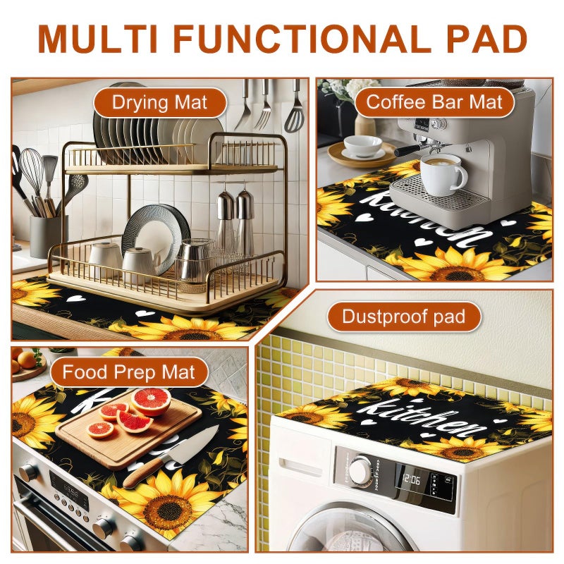 HOMETITUTE Stove Top Cover 28x20 Inch Diatomite Kitchen Decor Mat with Sunflower and Kitchen Letters Heat Resistant Stovetop Covers Coffee Mat Electric Stove Cover Countertop Protector - Image 2
