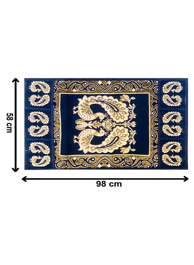 Kuber Industries Kuber Industries Peacock Print Fridge Cover With Side Pockets|Fridge Top Cover|Refrigerator Cover|Washable Cotton Material|6 Utility Pockets (Blue)  - Image 4