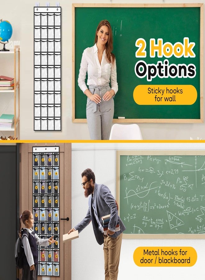 MISSLO Narrow Cell Phone Holder Classroom 36 Clear Pockets Calculator Holder for Door Pocket Chart for Classroom Wall with 36 Number Sticker White… - Image 3