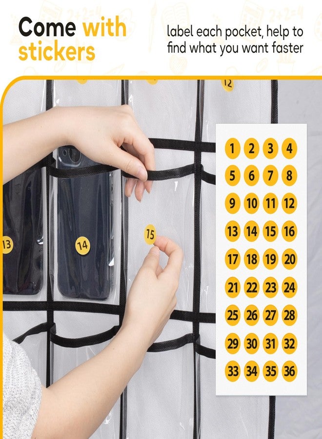 MISSLO Narrow Cell Phone Holder Classroom 36 Clear Pockets Calculator Holder for Door Pocket Chart for Classroom Wall with 36 Number Sticker White… - Image 5