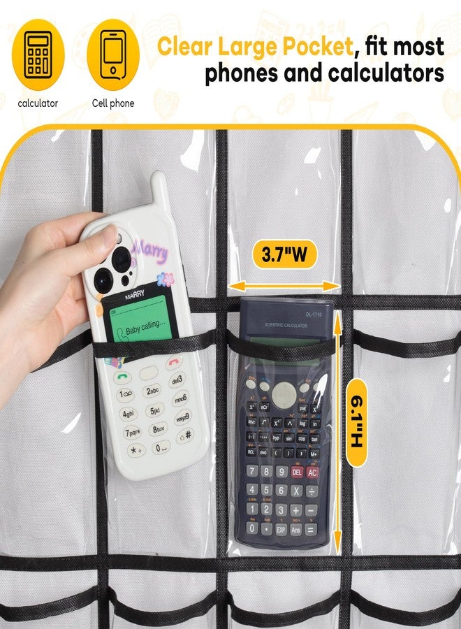 MISSLO Narrow Cell Phone Holder Classroom 36 Clear Pockets Calculator Holder for Door Pocket Chart for Classroom Wall with 36 Number Sticker White… - Image 4