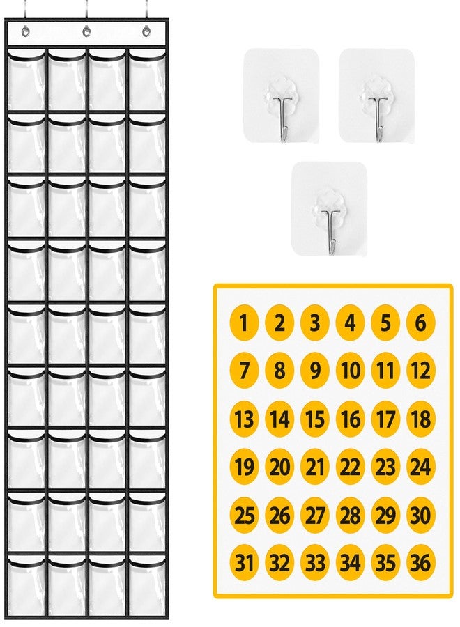 MISSLO Narrow Cell Phone Holder Classroom 36 Clear Pockets Calculator Holder for Door Pocket Chart for Classroom Wall with 36 Number Sticker White… - Image 1