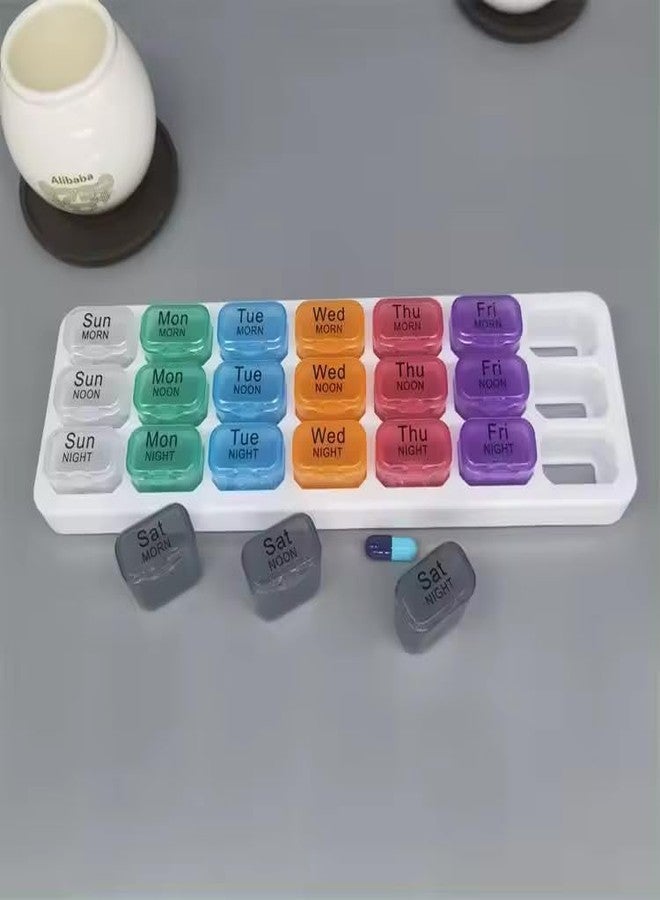 SHREETA Weekly Pill Organizer 3 Times A Day, 7 Day Pill Box Organizer Weekly Pill Box Case with 21 Large Compartments for Morning Noon Evening-Portable 7-day Organizer with Day Reminder Pill Box - Image 4