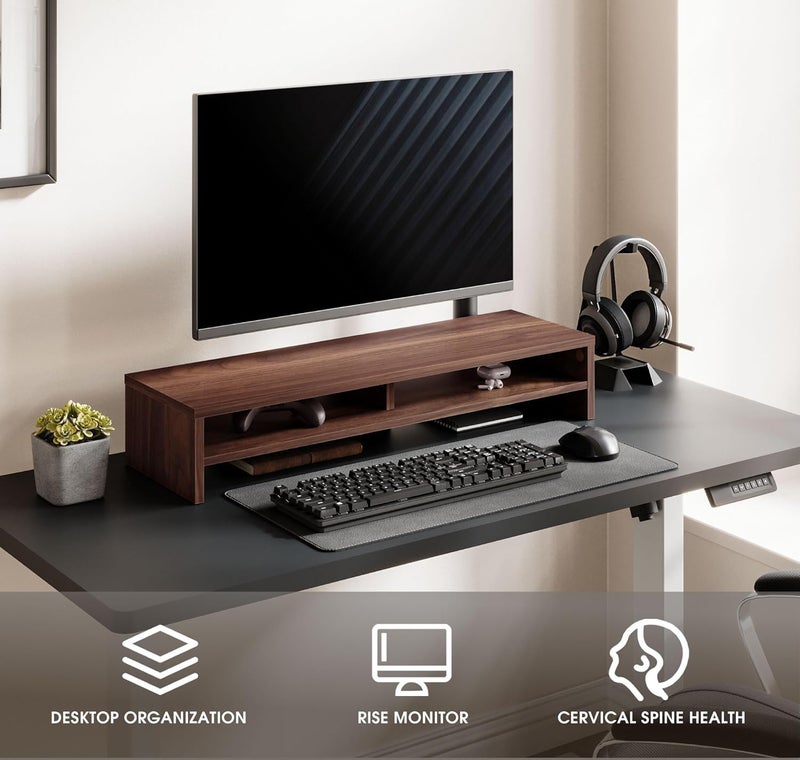 Fenge Monitor Stand, 31.5 Inch Computer Monitor Riser for Desk, 2 Tiers Wood Desk Shelf with Storage, Desktop Organizer for PC, Laptop, Screen, Printer - Image 2