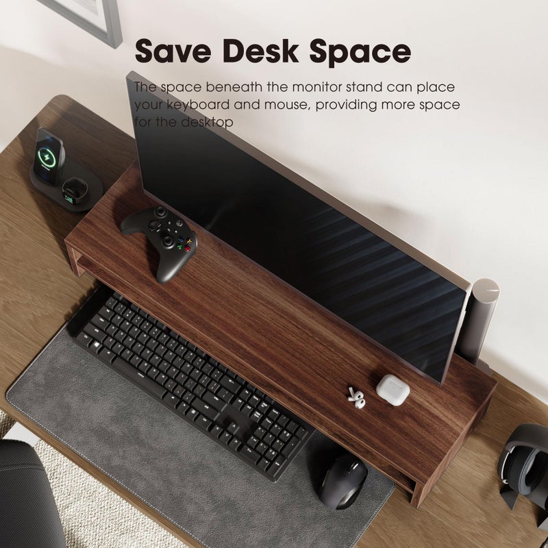Fenge Monitor Stand, 31.5 Inch Computer Monitor Riser for Desk, 2 Tiers Wood Desk Shelf with Storage, Desktop Organizer for PC, Laptop, Screen, Printer - Image 5