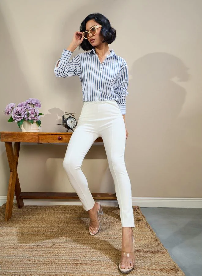SASSAFRAS Sassafras Women White High Rise Skinny Pants