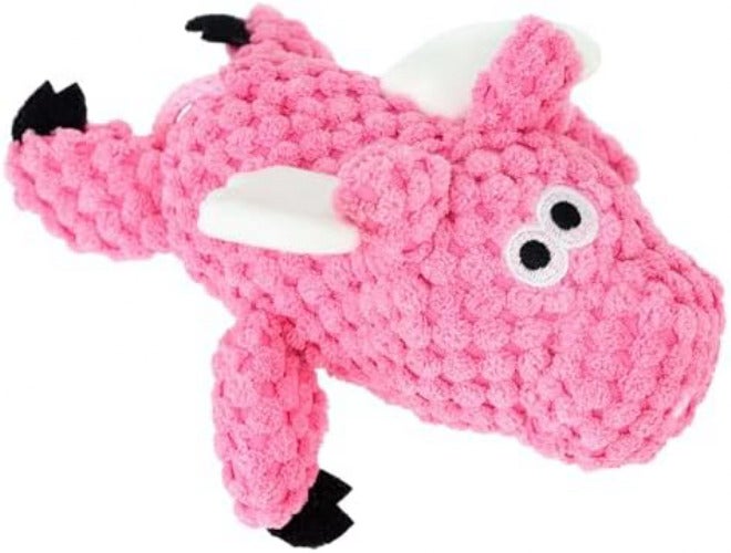 goDog Just for Me Flying Pig Checkers with Chew Guard Technology Tough Plush Dog Toy, Pink, Small - Image 1