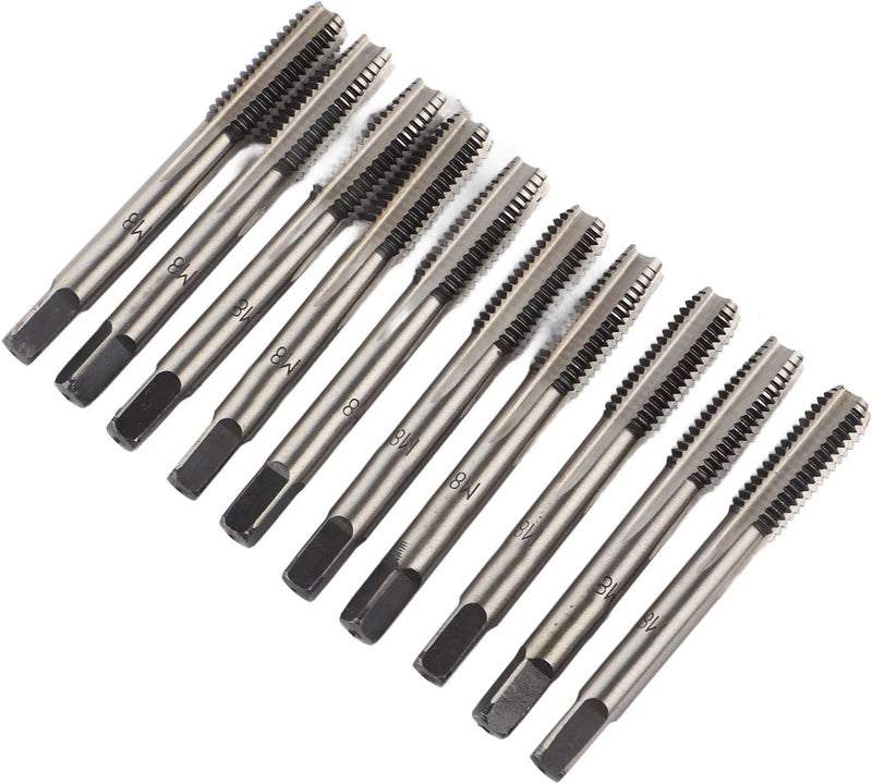 10pcs Carbon Steel Metric Hand Tap Set, M2 M4 M6 M8 Thread Tapping Tool, Straight Flute Taps with Deep Chip Removal Grooves for Repair and Machinery Assembly (M8 (head attack + second attack) 5 pay) - Image 3
