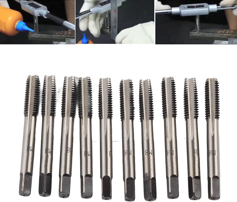 10pcs Carbon Steel Metric Hand Tap Set, M2 M4 M6 M8 Thread Tapping Tool, Straight Flute Taps with Deep Chip Removal Grooves for Repair and Machinery Assembly (M8 (head attack + second attack) 5 pay) - Image 1