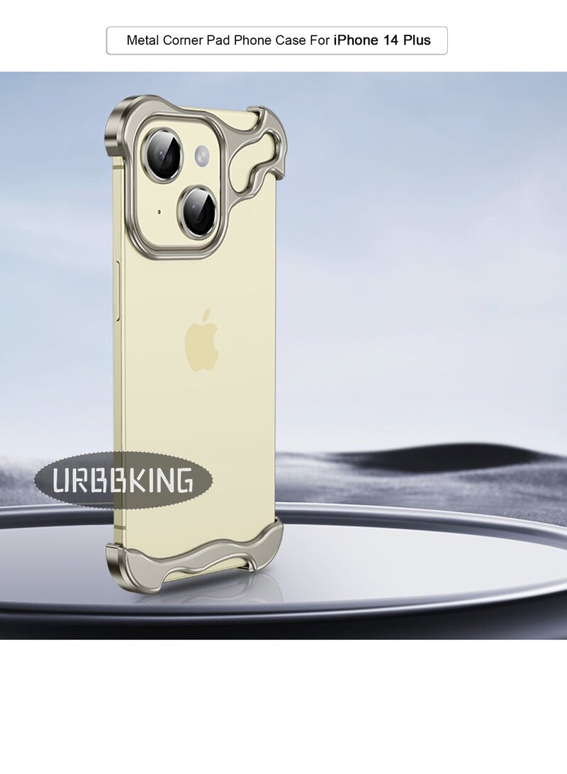 URBBKING For iPhone 14 Plus Shaped True Frameless Metal Corner Pad Phone Case Drop Proproof 14plus Case - Image 1