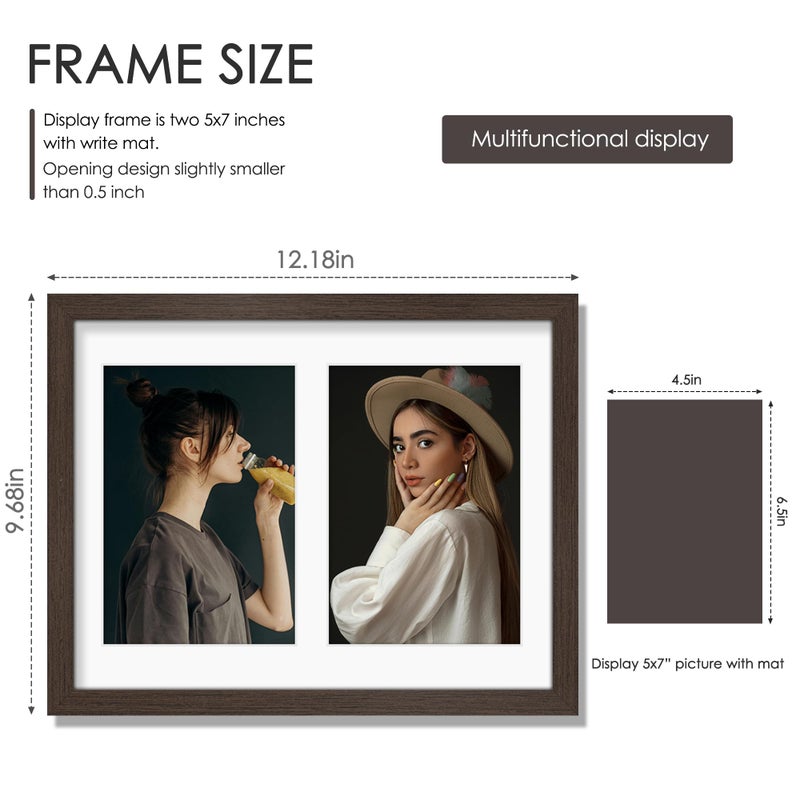 DUENPY 8.5x11 Double 5x7 Picture Frame Double Picture Frame Displays Two 5x7 inch Photos Available Horizontal Wall Mounting Display and Vertical Walnut - Image 2