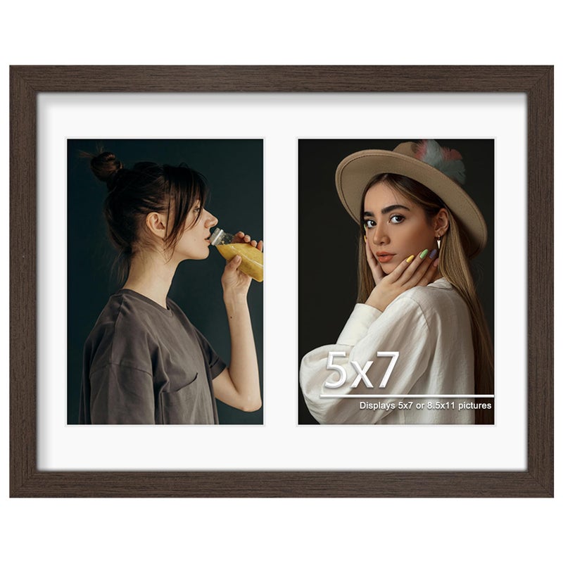 DUENPY 8.5x11 Double 5x7 Picture Frame Double Picture Frame Displays Two 5x7 inch Photos Available Horizontal Wall Mounting Display and Vertical Walnut - Image 1