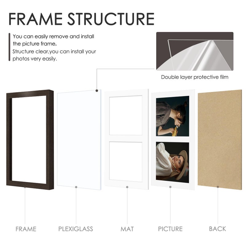 DUENPY 8.5x11 Double 5x7 Picture Frame Double Picture Frame Displays Two 5x7 inch Photos Available Horizontal Wall Mounting Display and Vertical Walnut - Image 3