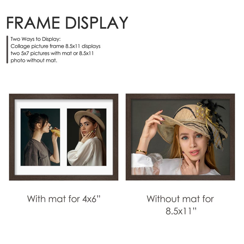 DUENPY 8.5x11 Double 5x7 Picture Frame Double Picture Frame Displays Two 5x7 inch Photos Available Horizontal Wall Mounting Display and Vertical Walnut - Image 4